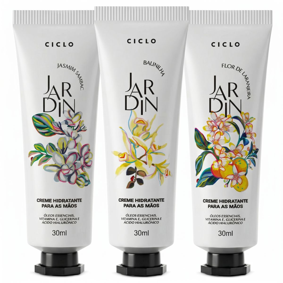 Combo 3 Cremes De Mãos 30ml Jasmin + Flor De Laranjeira + Baunilha