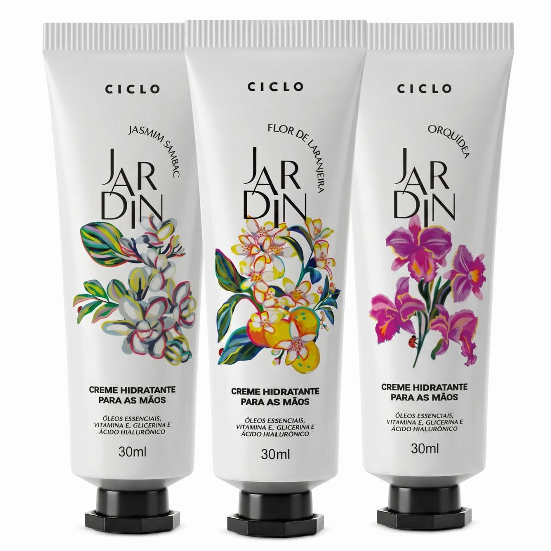 Combo 3 Cremes De Mãos 30ml Jasmin + Flor De Laranjeira + Orquidea