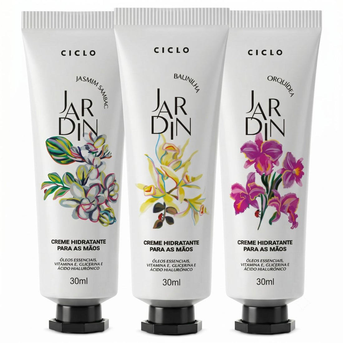 Combo 3 Cremes De Mãos 30ml Jasmin + Baunilha + Orquidea
