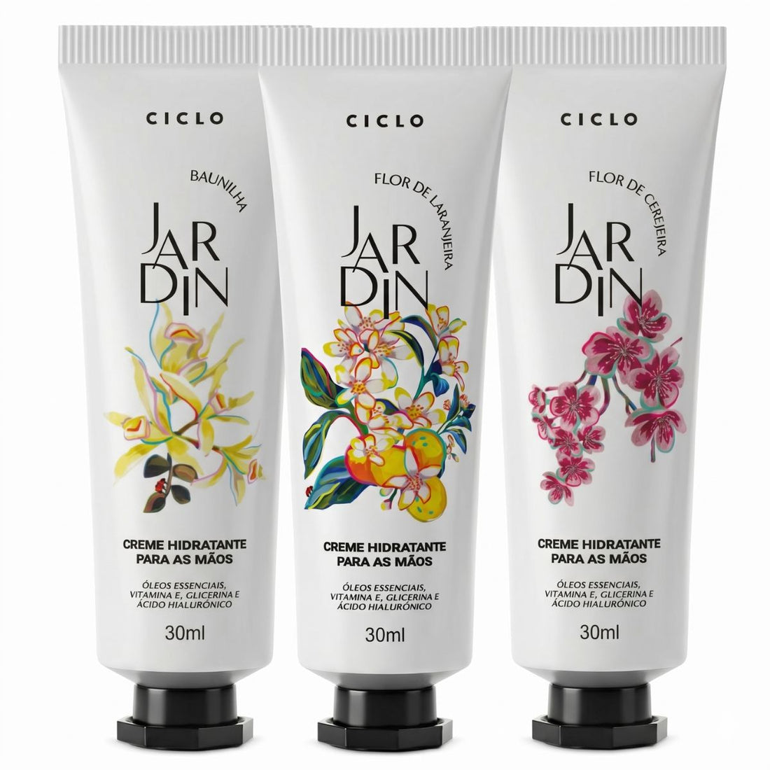 Combo 3 Cremes De Mãos 30ml Flor De Laranjeira + Flor De Cerejeira + Baunilha