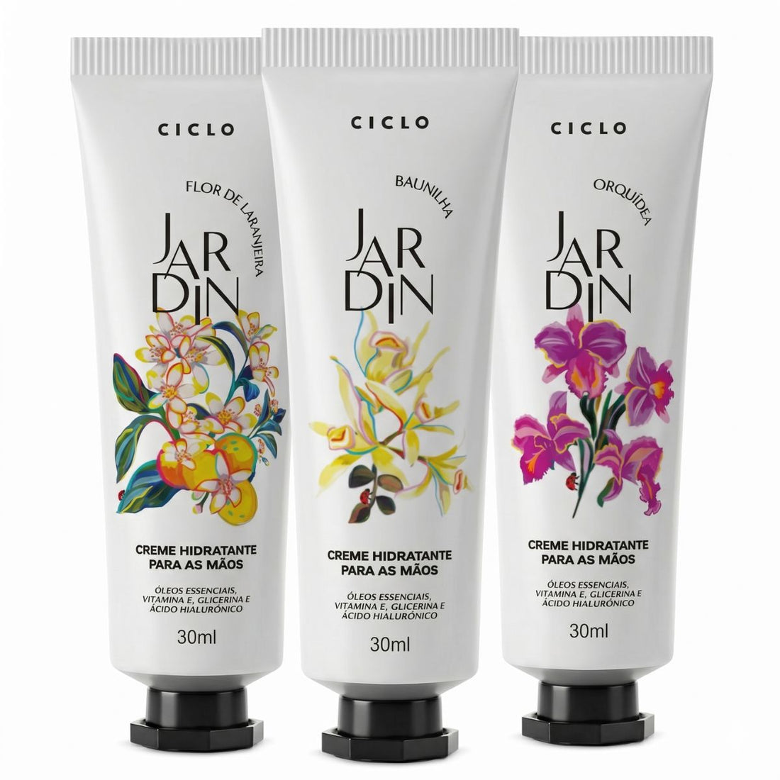 Combo 3 Cremes De Mãos 30ml Flor De Laranjeira + Orquidea + Baunilha