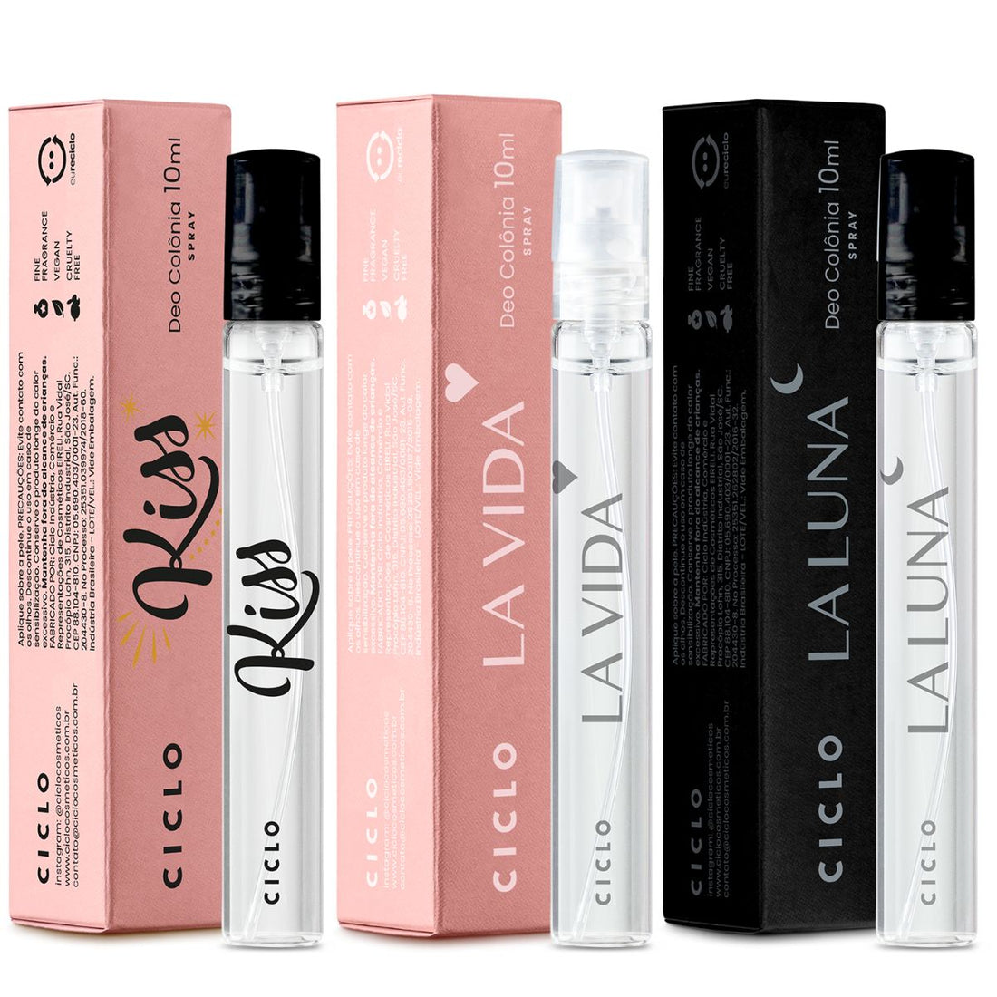 Combo Deo Colonias 10ml La Vida + La Luna + Kiss