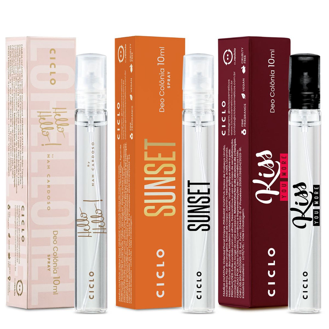 Combo Deo Colonias 10ml Sunset + Kiss You More + Hello Hello