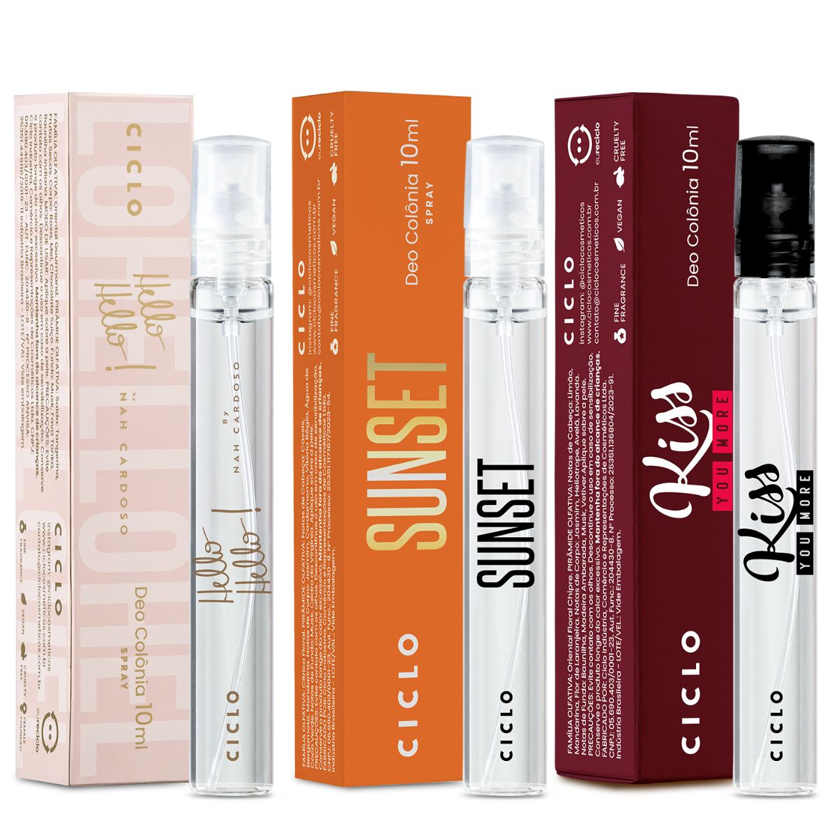Combo Deo Colonias 10ml Sunset + Kiss You More + Hello Hello