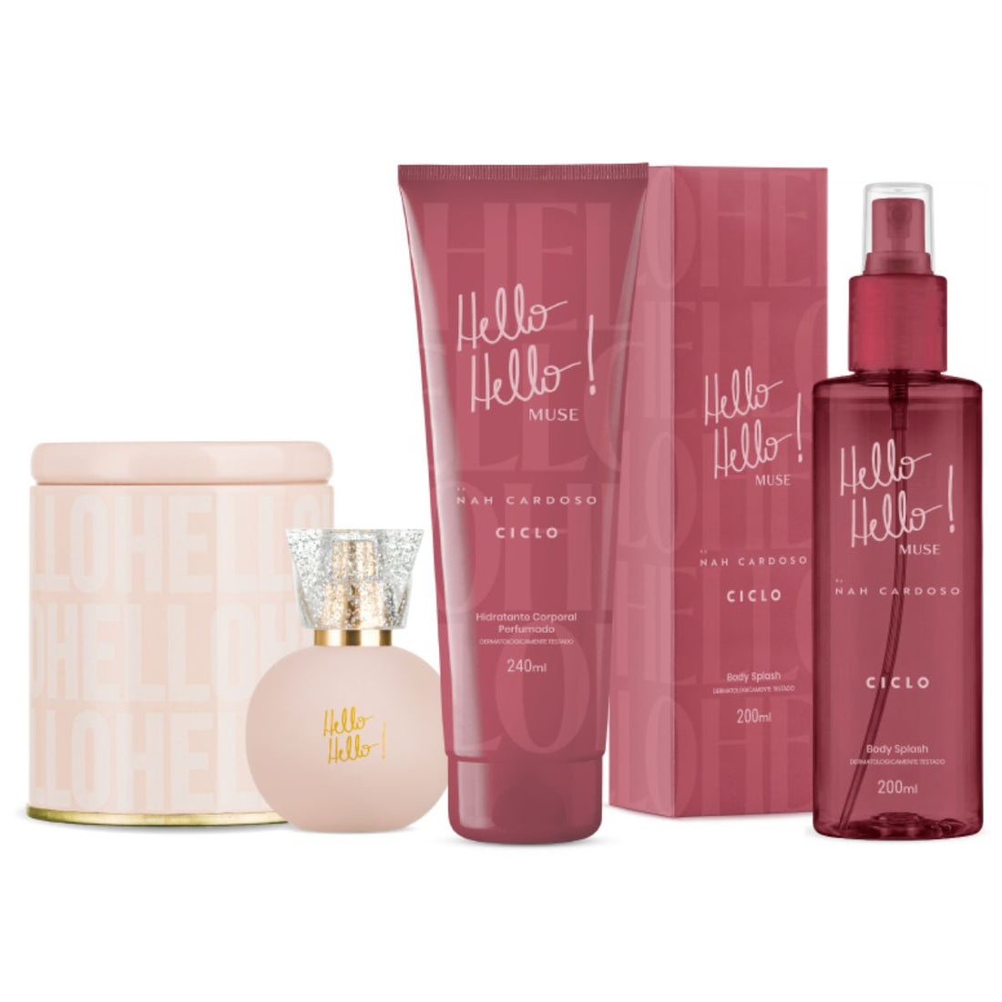 Combo Deo Colônia Hello Hello 50ml + Hidratante Muse + Body Splash Muse