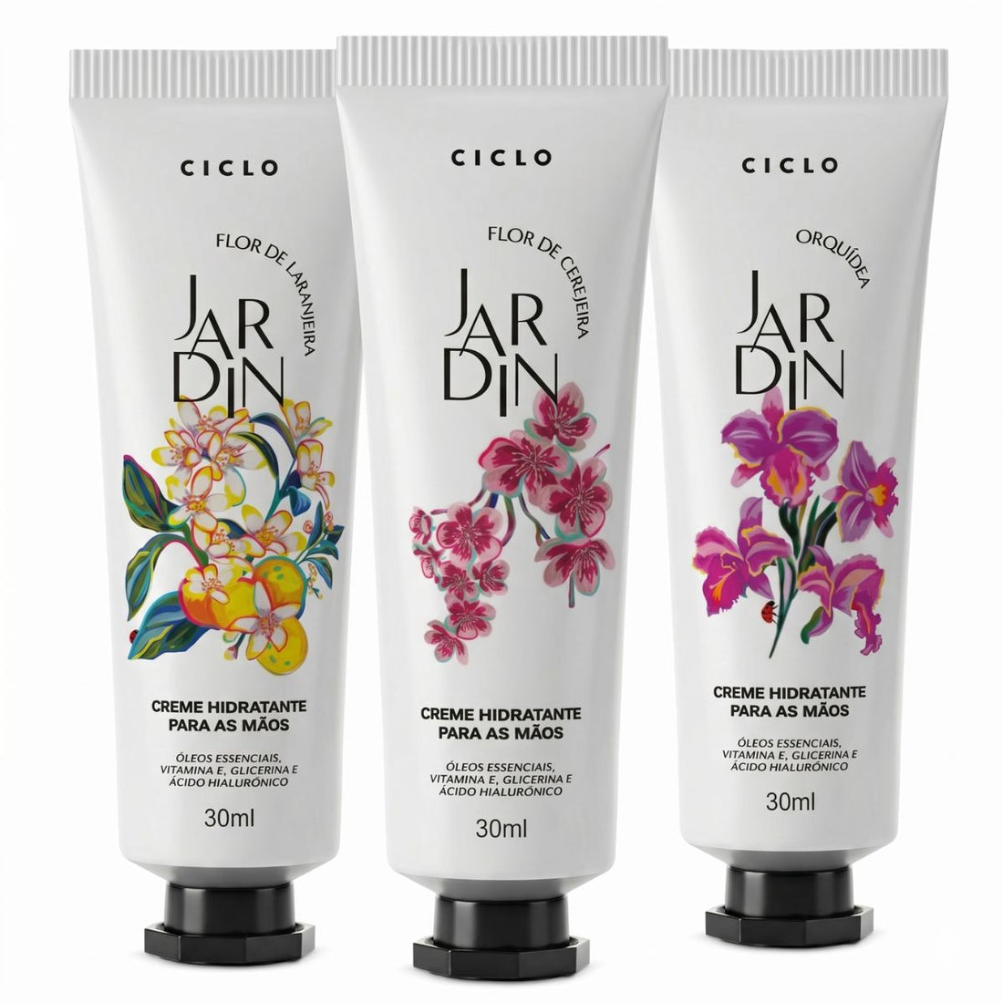 Combo 3 Cremes De Mãos 30ml Flor De Laranjeira + Orquidea + Flor de Cerejeira
