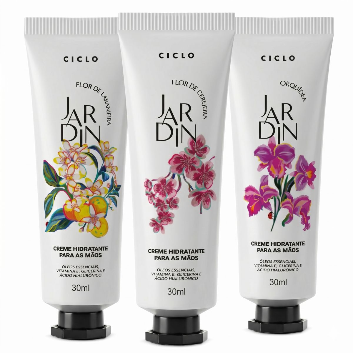 Combo 3 Cremes De Mãos 30ml Flor De Laranjeira + Orquidea + Flor de Cerejeira