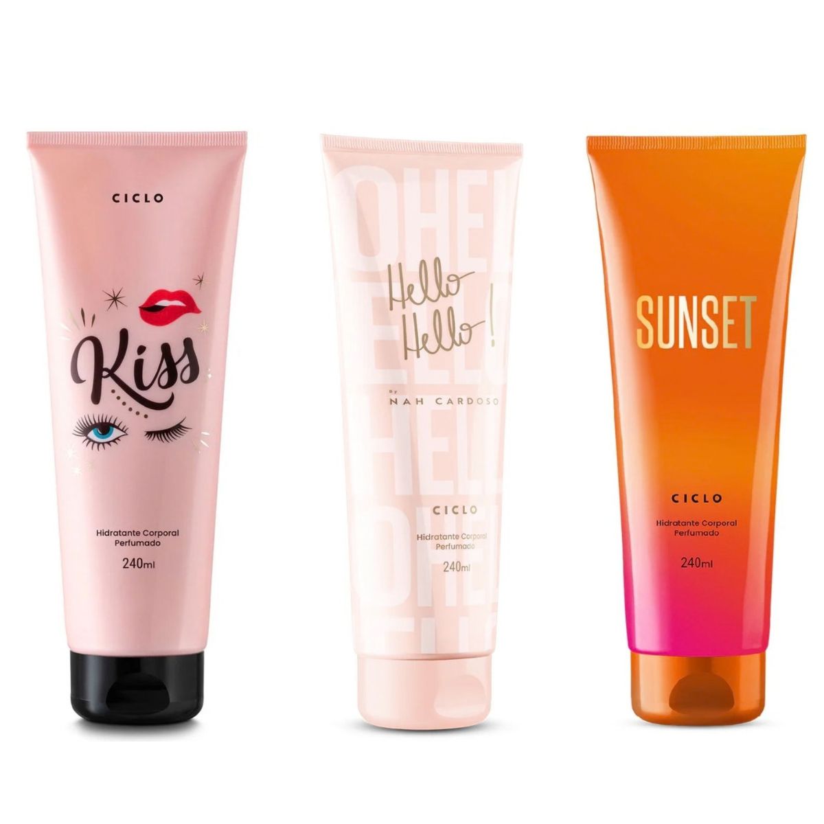 Combo Loção Hidratante Sunset + Hello Hello + Kiss