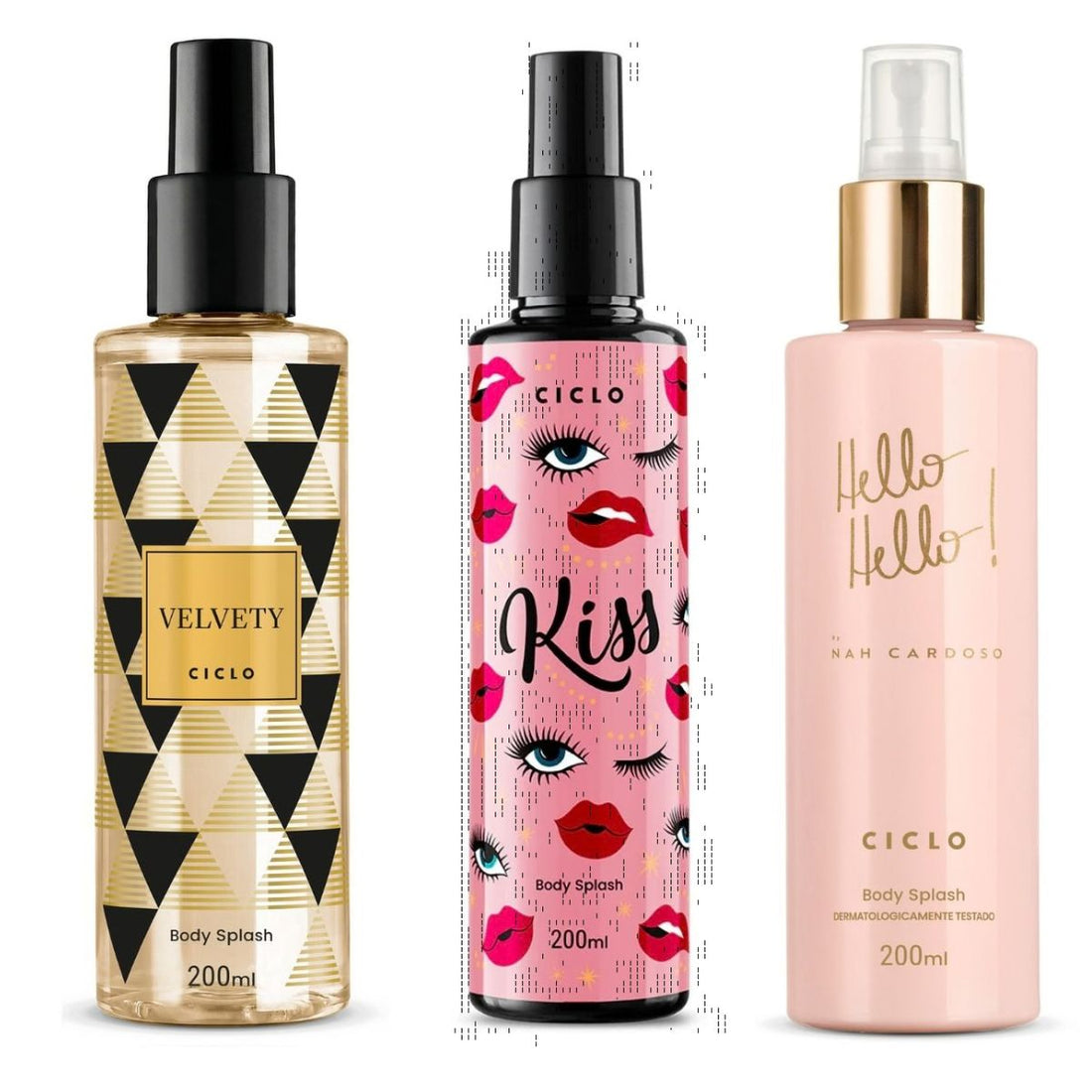 Combo Body Splash 200ml Kiss + Hello Hello + Velvety