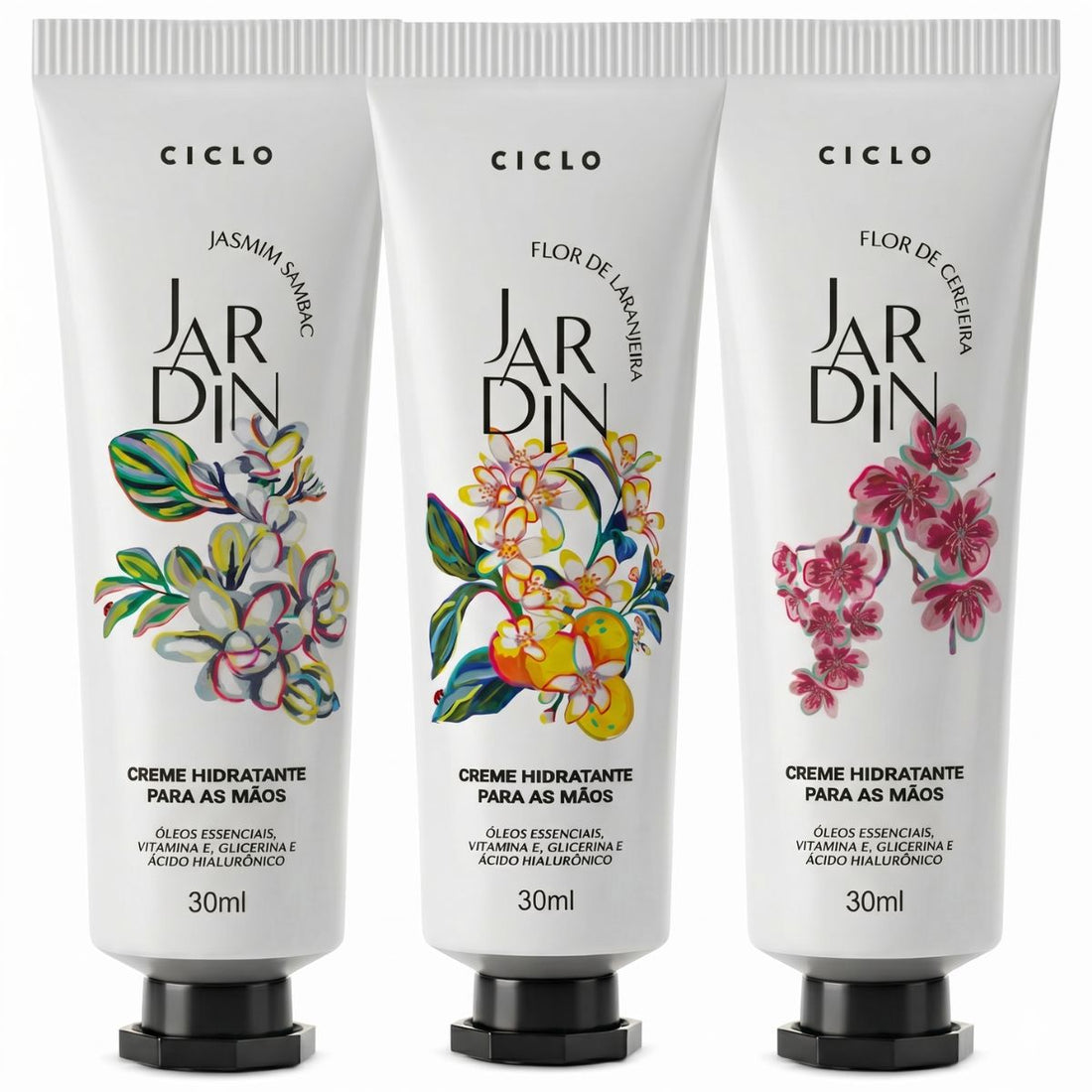 Combo 3 Cremes De Mãos 30ml Jasmin + Flor De Laranjeira + Flor De Cerejeira