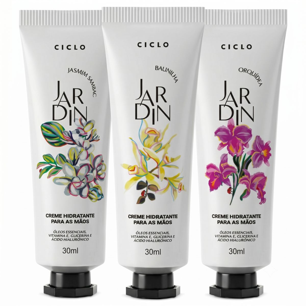 Combo 3 Cremes De Mãos 30ml Jasmin + Baunilha + Orquidea