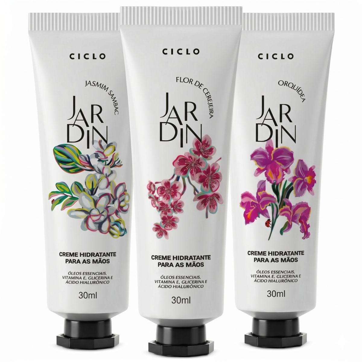 Combo 3 Cremes De Mãos 30ml Jasmin + Orquidea + Flor De Cerejeira